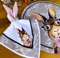 Conjunto Capa de Sousplat c/ Base Mdf com Guardanapo e Porta Guardanapo Coelho - loja online