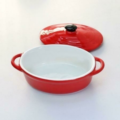 Mini panela oval de cerâmica com tampa vermelha - loja online