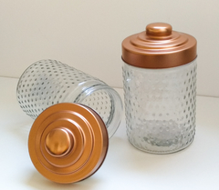 Pote de Vidro com Tampa de Metal Cobre