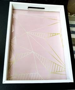 Bandeja Branca em MDF e Vidro Geométrica Rosa - comprar online