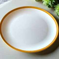 Prato de Sobremesa Branco em Cerâmica com Borda Dourada - comprar online