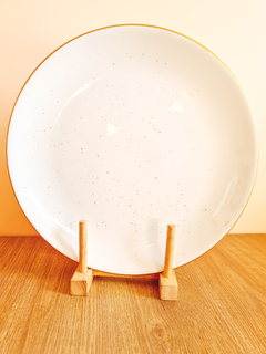 Prato Raso Shine Off White Com Brilhos e Borda Dourada - comprar online