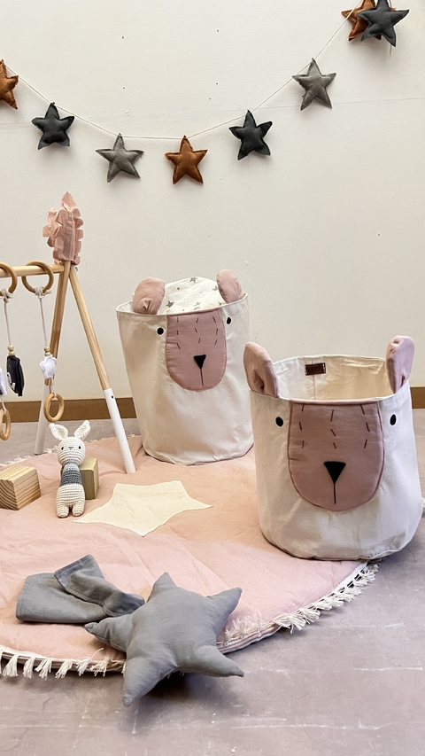 CESTO CONTENEDOR CHICO OSITO ROSA