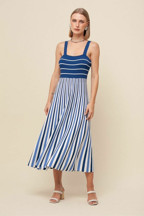 VESTIDO TRICÔ MIDI LISTRADO MARINHO