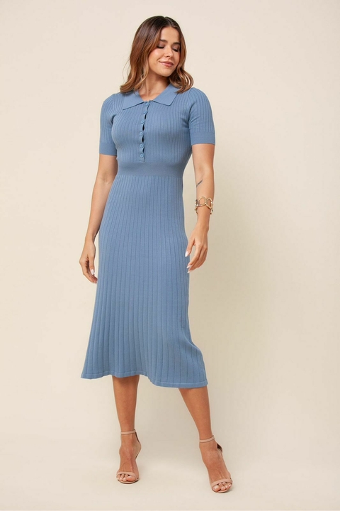 VESTIDO TRICÔ POLO MIDI AZUL