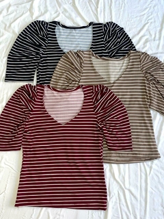 REMERA V MANGA TABLAS *MODAL SOFT RAYADO*