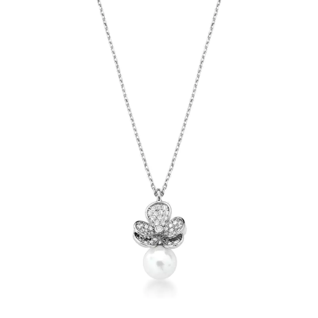 COLAR FLOR CRAVEJADA COM PÉROLA SHELL