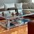(CF) Mesa ratona con base de acrílico y tapa de vidrio, y dos mesas auxiliares de lo mismo/ 95x130x38 ratona // 55x55x65 auxiliares