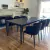 (MW) Juego comedor de La Compañia meda c tapa patina cementicia y base metálica 6 sillas tapizadas en Lino negro / 2x1x75 sillas 54x45x48x1