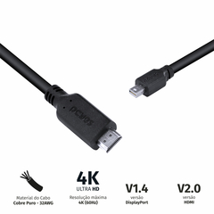 Cabo Mini Displayport Macho Para Hdmi 2.0 Macho 2 Metros - Pmdph4k-2 - comprar online