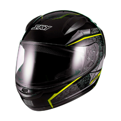 Capacete Sky Two Soldier Preto Brilho Transf Amarelo 58 - BIDU SHOP