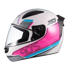 Capacete Sky Two Anos 90 Branco Fosco Transf Azul/rosa 56