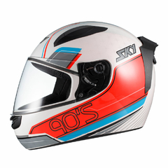 Capacete Sky Two Anos 90 Branco Brilho Transf Azul/vermel 56