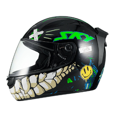 Capacete Sky Two Chaos Preto Fosco Transf Verde 56