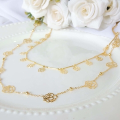 Colar Longo Com Bolinha E Flor Folheado Em Ouro 18k - loja online