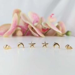 Brinco Trio Marinhos Folheado Em Ouro 18k - BIDU SHOP