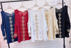Blusa Crepe Ombro Vazado Manga Longa - BIDU SHOP