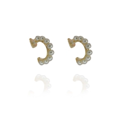 Brinco Semi Círculo De Pérolas Folheado A Ouro 18k - BIDU SHOP