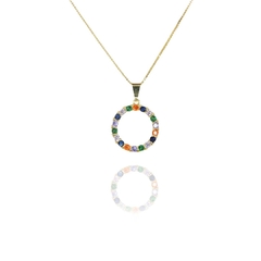 Colar Pingente Circulo De Zircônia Colorida Folheado A Ouro 18k - BIDU SHOP