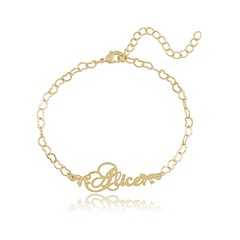 Pulseira Com Corrente De Coração E Nome Folheado Em Ouro 18k - loja online