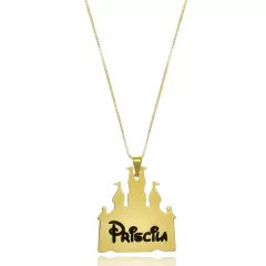 Colar Personalizado Castelo Da Disney Nome Folheado Em Ouro 18k na internet