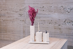 Kit para Lavabo em Travertino Romano com 4 peças com saboneteira