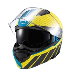 Imagem do Capacete Texx Escamoteavel Kratos Cyber Verde/Azul Fosco