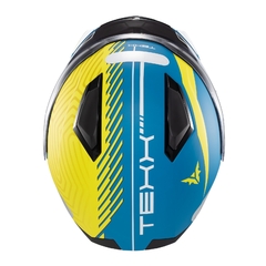 Capacete Texx Escamoteavel Kratos Cyber Verde/Azul Fosco