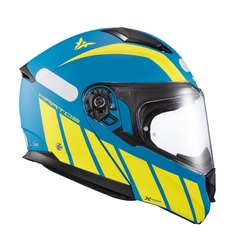 Imagem do Capacete Texx Escamoteavel Kratos Cyber Verde/Azul Fosco