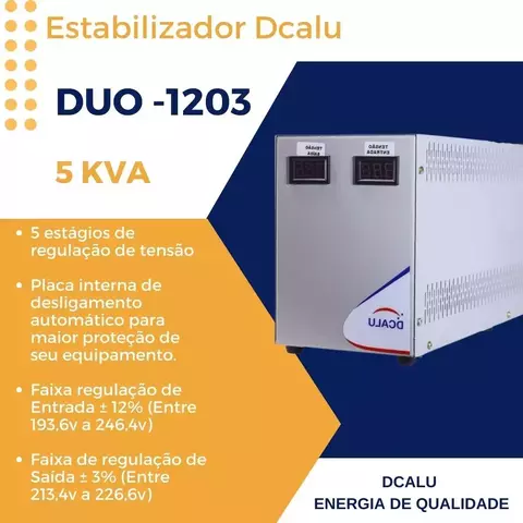 Estabilizador Especial 1203 Dcalu 5 Kva Duo - Regulação Saída ± 3% - Entrada/Saída 220v - comprar online