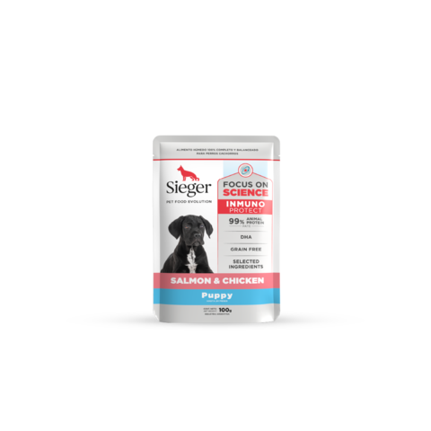 Pouch Sieger Puppy Salmon y Pollo WET 100g