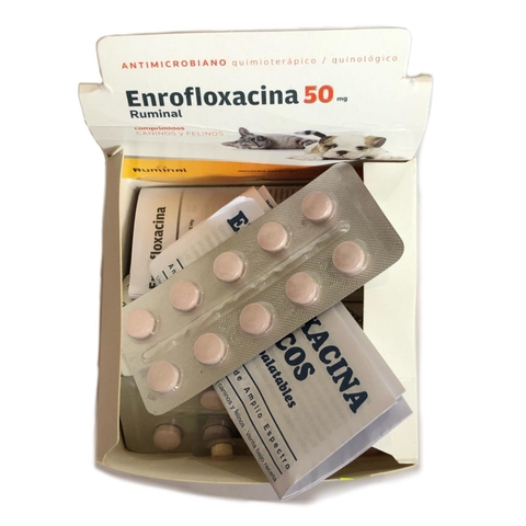 Blister Enrofloxacina Ruminal 50 quimioterapico bactericida comprimidos para caninos y felinos x 10 comprimidos. LEER DESCRIPCIÓN!!
