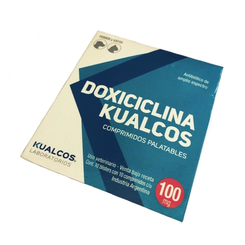 Blister Doxicilina Kualcos 100 mg x 10 comprimidos palatables. LEER DESCRIPCIÓN!!