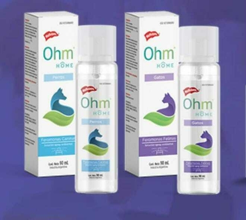OHM es la línea más completa de productos 100% naturales, diseñados para modular la ansiedad y el estrés en perros y gatos. NUEVAS FEROMONAS EN SPRAY AMBIENTAL