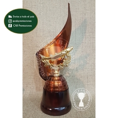 Trofeo metálico c/ figura pesca laurel plás. BM - Envolvente -