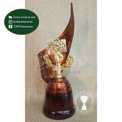 Trofeo metálico c/ figura truco laurel plás. BM - Envolvente -