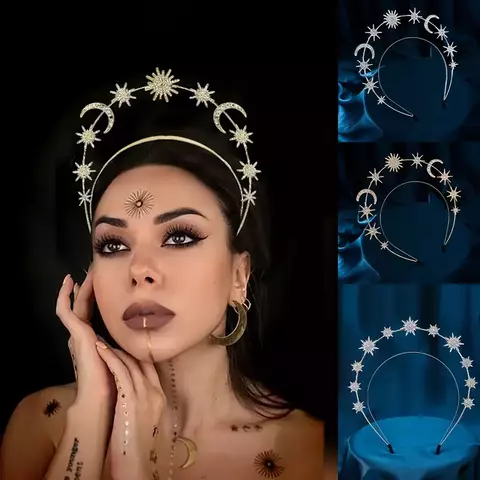 vincha corona Diadema dorada luna estrella strass x1 u - comprar online