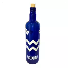Botella De Vidrio Azul Agua Hóoponopono Con Signos Zodiaco - tienda online