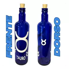 Botella De Vidrio Azul Agua Hóoponopono Con Signos Zodiaco en internet