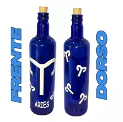 Imagen de Botella De Vidrio Azul Agua Hóoponopono Con Signos Zodiaco