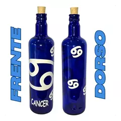 Botella De Vidrio Azul Agua Hóoponopono Con Signos Zodiaco en internet