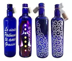 4 Botella Hoponopono Vidrio Azul Solarizar Agua