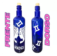 Botella Vidrio Azul Agua Hooponopono Signos Del Zodiaco