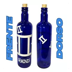 Imagen de Botella De Vidrio Azul Agua Hóoponopono Con Signos Zodiaco