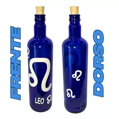 Imagen de Botella De Vidrio Azul Agua Hóoponopono Con Signos Zodiaco