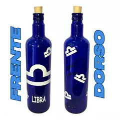 Imagen de Botella De Vidrio Azul Agua Hóoponopono Con Signos Zodiaco