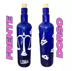 Botella Vidrio Azul Agua Hooponopono Signos Del Zodiaco