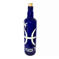 Botella De Vidrio Azul Agua Hóoponopono Con Signos Zodiaco - comprar online