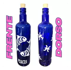 Botella Vidrio Azul Agua Hooponopono Signos Del Zodiaco - Comenzando a Despertar