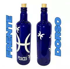 Botella De Vidrio Azul Agua Hóoponopono Con Signos Zodiaco en internet